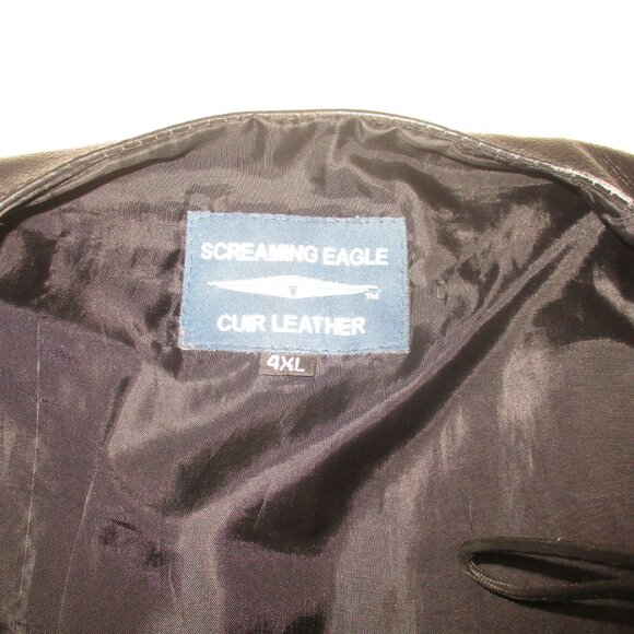 Screaming Eagle Leather Vest Men's Black Lined Pockets Size 4XL - Picture 3 of 5